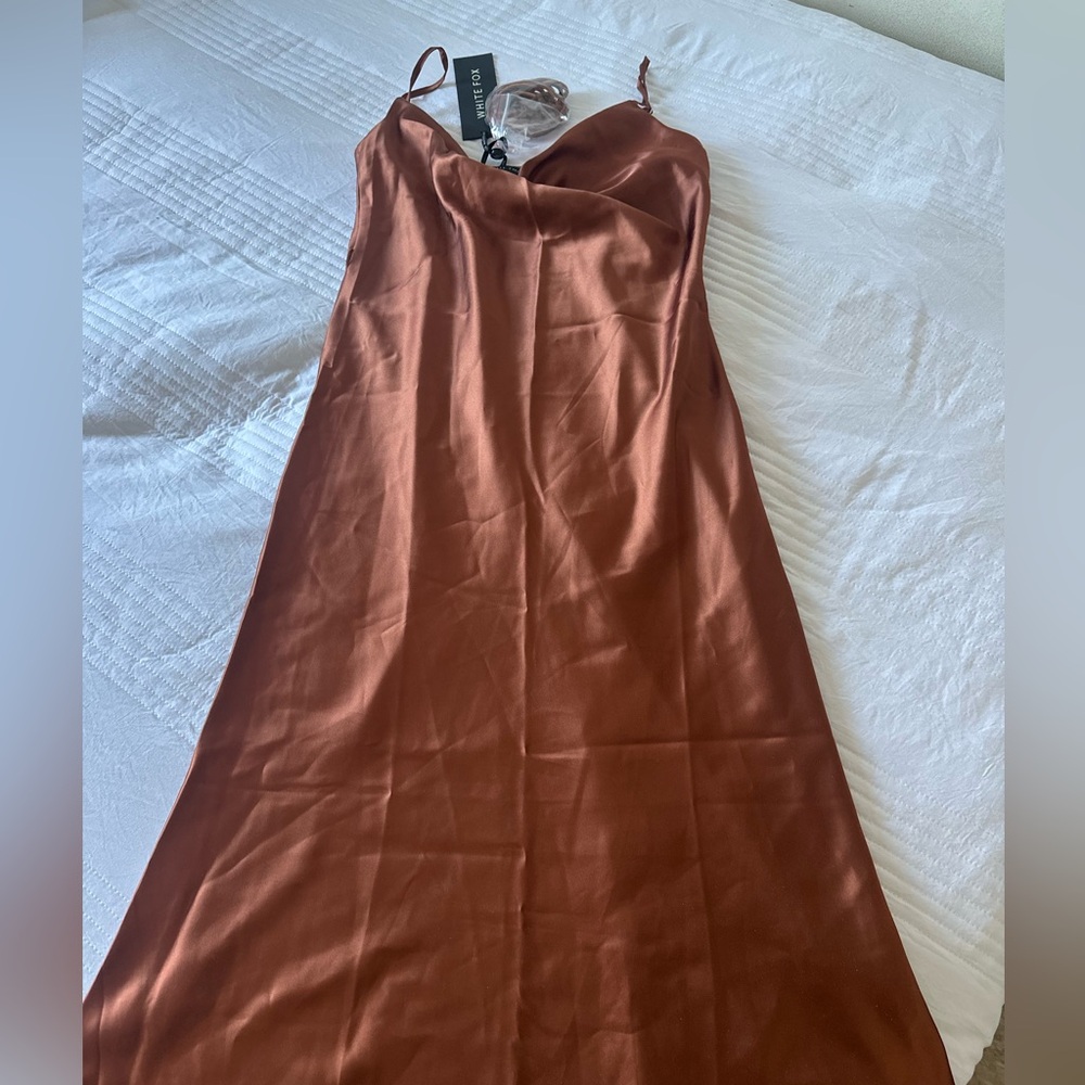 White Fox Rust silk dress size S NWT